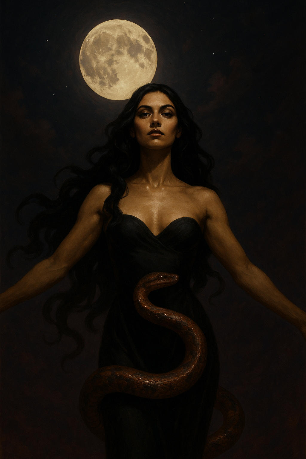 Christina Rae Blackmon A Shadow Work Alchemist | Black Moon Lilith with serpent and full moon.  Grief as Portal: The Sacred Reckoning of an Absent Father's Daughter<br />
An uncoiling into truth, written on July 12th, the day the body remembered.
